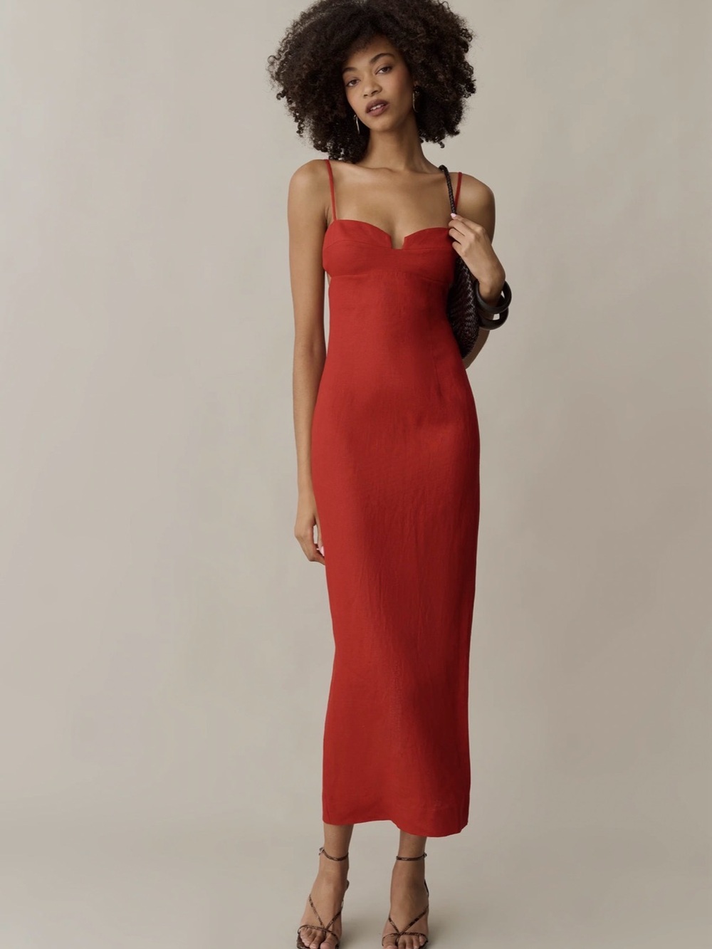 Sculpted Red Midi Slip Dress with Sweetheart Neckline